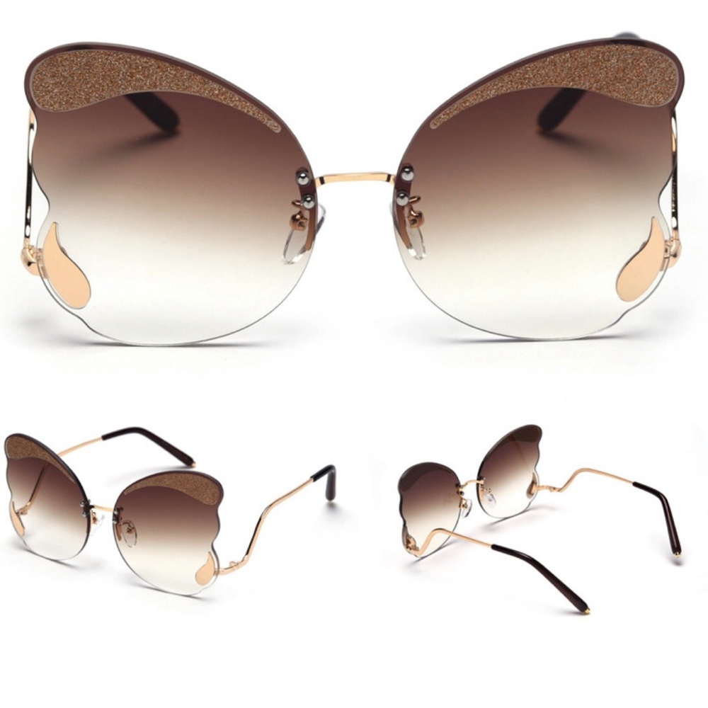 GOLD TEA BUTTERFLY RIMLESS SUNGLASSES - Picture 3 of 3